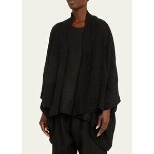 Eskandar Wide Scrunch Shawl Collar Jacket Womens 1 Black Linen Blend‎ Long Plus